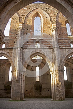 The great Circestan Abbey of San Galgano in Tuscany, Italy