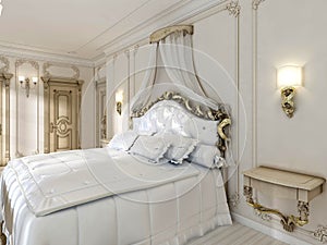 Great classic four-poster bed and soft white Comforter with pill