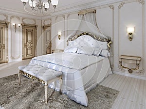 Great classic four-poster bed and soft white Comforter with pill