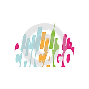 Great colorful chicago hand lettering logo design combined with cityskyline vector illustrations