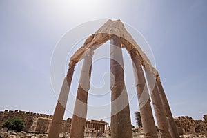 The Great Court. The ruins of the Roman city of Heliopolis or Baalbek in the Beqaa Valley. Baalbek, Lebanon