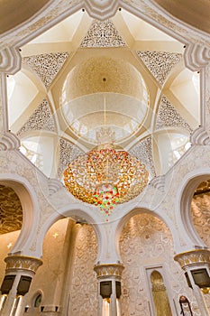 Great Crystal Chandelier at the Ceiling of Sheikh Zayed Mosque, The Great Marble Grand Mosque at Abu Dhabi, UAE