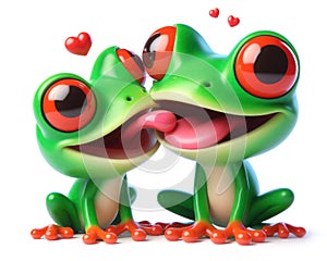 great 3d illustration of a two funny red eyed tree frogs in love