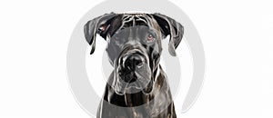 Great Dane Angry mood, closeup pose on isolated white background