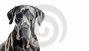 Great Dane Angry mood, closeup pose on isolated white background