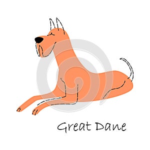 Great dane . Cute dog cartoon characters . Flat shape and line stroke design .