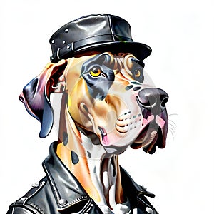 Great dane dog black jacket strong features face portrait