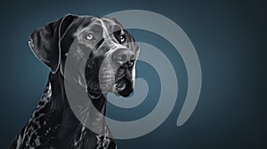 Great Dane dog portrait close up. Great Dane dog. Horizontal banner poster background. Copy space. Photo texture AI generated