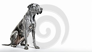 Great Dane dog in relaxation mood, sitting pose on isolated white background