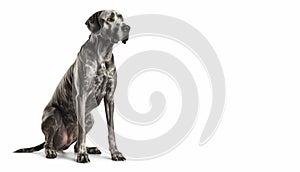 Great Dane dog in relaxation mood sitting pose on isolated white background