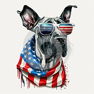 Great Dane Dog Wearing Sunglasses, American Flag? 4th Of July Theme - Generative AI