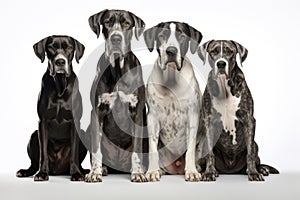 Great Dane Family Foursome Dogs Sitting On A White Background photo