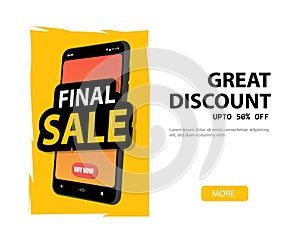 Great discount sale banner with smartphone design in 3d illustration o