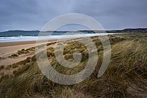 great dunes and long irish beach. Killahoey Strand near Dunfanaghy, Donegal, Ireland. wild atlantic way photo