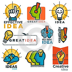 Great effective creative idea promotional colorful logotypes set