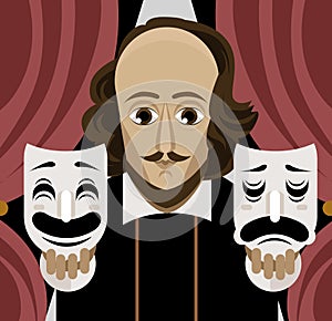 Great english playwright with theater masks on stage photo