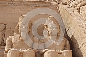 The entrance of Abou Simbel temple in Egypt with huge statues photo