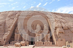 The entrance of Abou Simbel temple in Egypt with huge statues photo