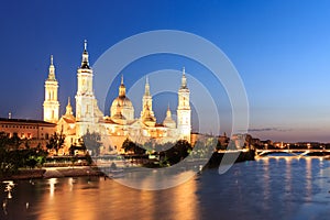 Great evening view of the Pilar Cathedral in Zaragoza