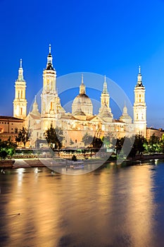 Great evening view of the Pilar Cathedral in Zaragoza