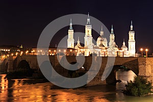 Great evening view of the Pilar Cathedral in Zaragoza