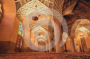 Great examples of Islamic architecture in Iran. Colorful building of the persian Nasir al-Mulk Mosque in Shiraz.