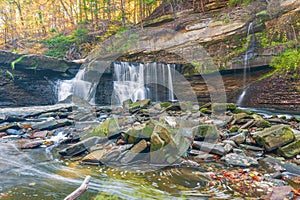 Great Falls of the Tinkers Creek in a fall season.Viaduct Park