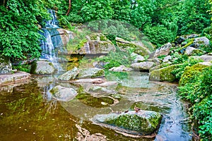 Great Falls waterfall and the rocky river in Sofiyivka Park, Uman, Ukraine