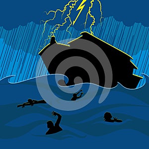 The great flood. Silhouette, hand drawn