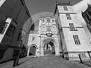 Great Gatehouse Abbey Gatehouse in Bristol in black and white