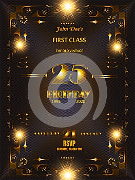 Great Gatsby Style Art Deco Birthday Invitation, Roaring Twenties, 1920`s, 20`s Style, Colorful and Gold.