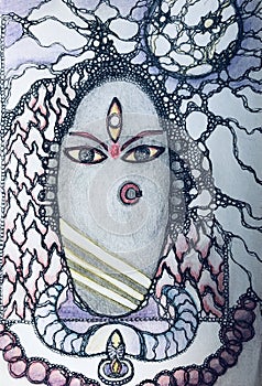 Great goddess shakti Kali with moon at night