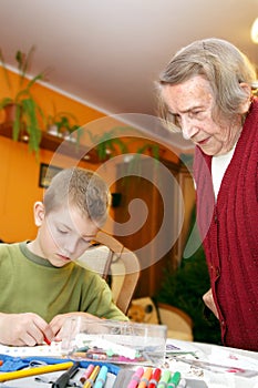 Great-grandson and great-grandmother in the room.