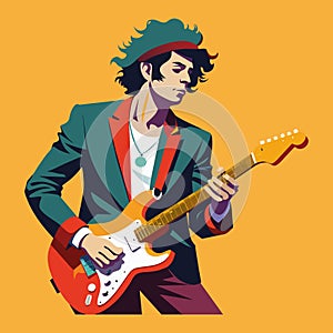 Great guitarist musician full color vector art