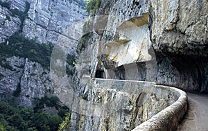 The road of the gorges named `les Grands Goulets` in the Massif du Vercors, France photo