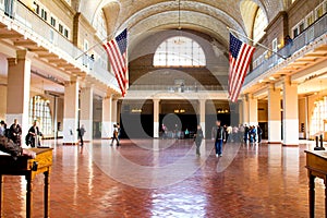 Great Hall inside the processing center on Ellis Island