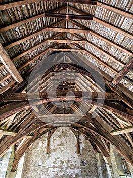 The Great Hall Roof Timbers at Stokesay Castle, Shropshire, England. photo