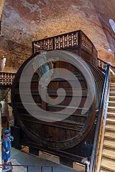 Great Heidelberg Tun, is an extremely large wine vat contained within the cellars of Heidelberg Castle., Germany