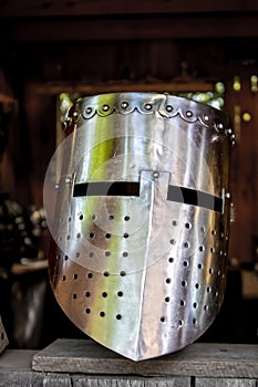 The Great Helm  pot bucket or barrel helm - an iron helmet with slit eye openings  popular with knights in the crusadess  during