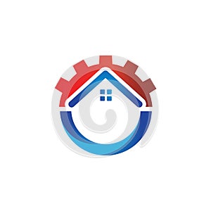great home improvement logo design vector with house roof icon and up arrow symbol