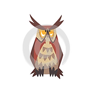 Great Horned Owl Bird Character, Eurasian Eagle Owl Vector Illustration