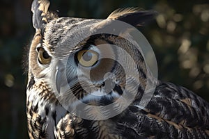 Great horned owl on Black Background.