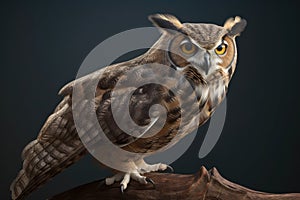 Great horned owl on Black Background.