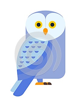 Great horned Owl, bubo virginianus subarcticus flat cartoon wildlife nature bird vector illustration.
