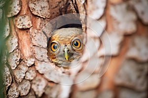 great horned owl eyes in pine nook