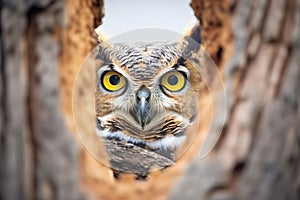 great horned owl eyes in pine nook