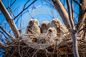 Great Horned Owl Nest Image. Generative AI