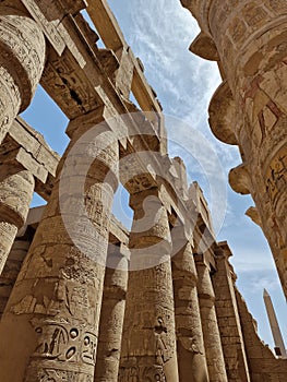 The Great Hypostyle Hall and clouds at the Temples of Karnak (ancient Thebes). Luxor, Egypt