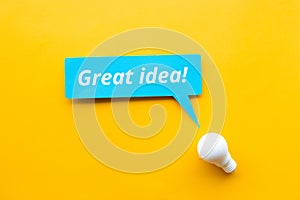 Great idea! / Business creativity concepts with lightbulb on yellow background