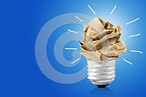 Great idea concept, crumpled paper turned into a light bulb